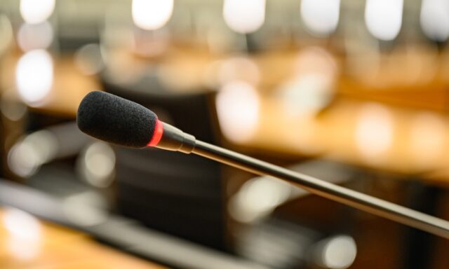 Microphone over the blurred background