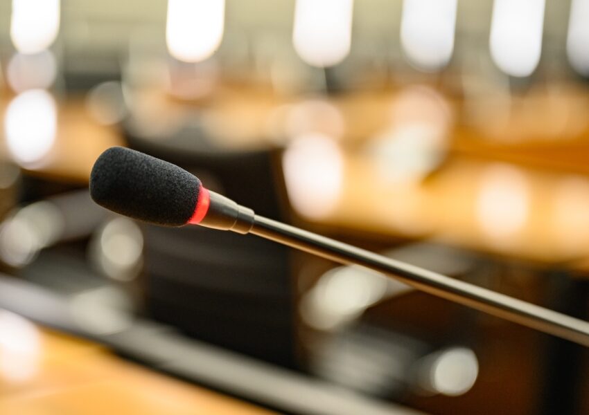 Microphone over the blurred background